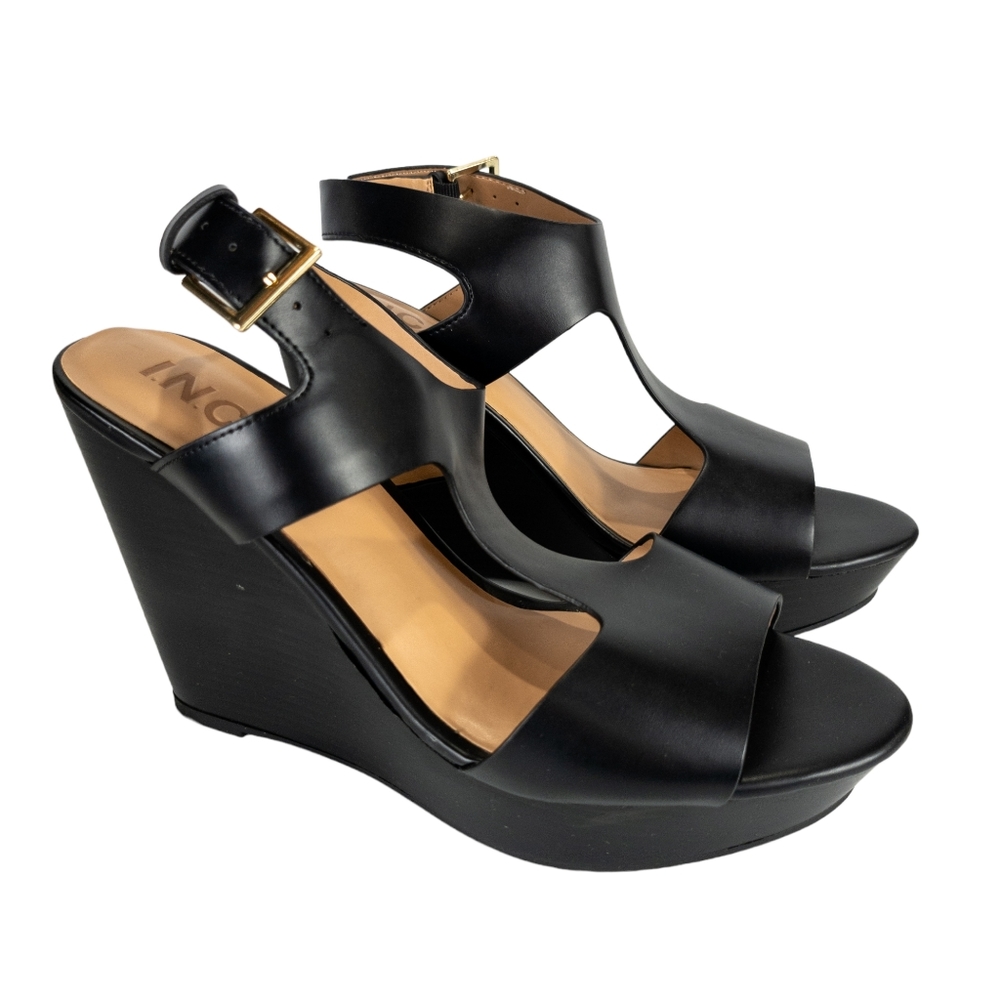 INC International Concepts Valleri Wedge Sandals Black 7.5 - Picture 2 of 4